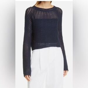 Vince Navy Coastal Blue Women’s Crochet Pullover Sweater Size Large